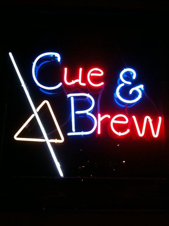 Cue and Brew pool hall exterior/interior