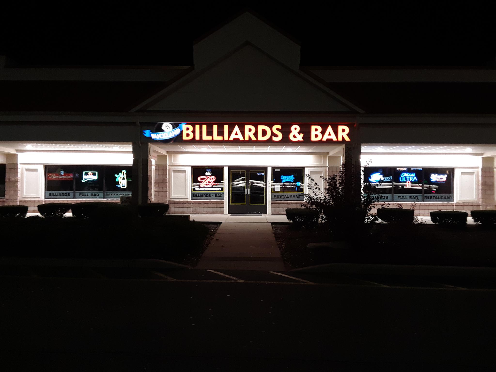 Buckland Billiards & Bar pool hall exterior/interior