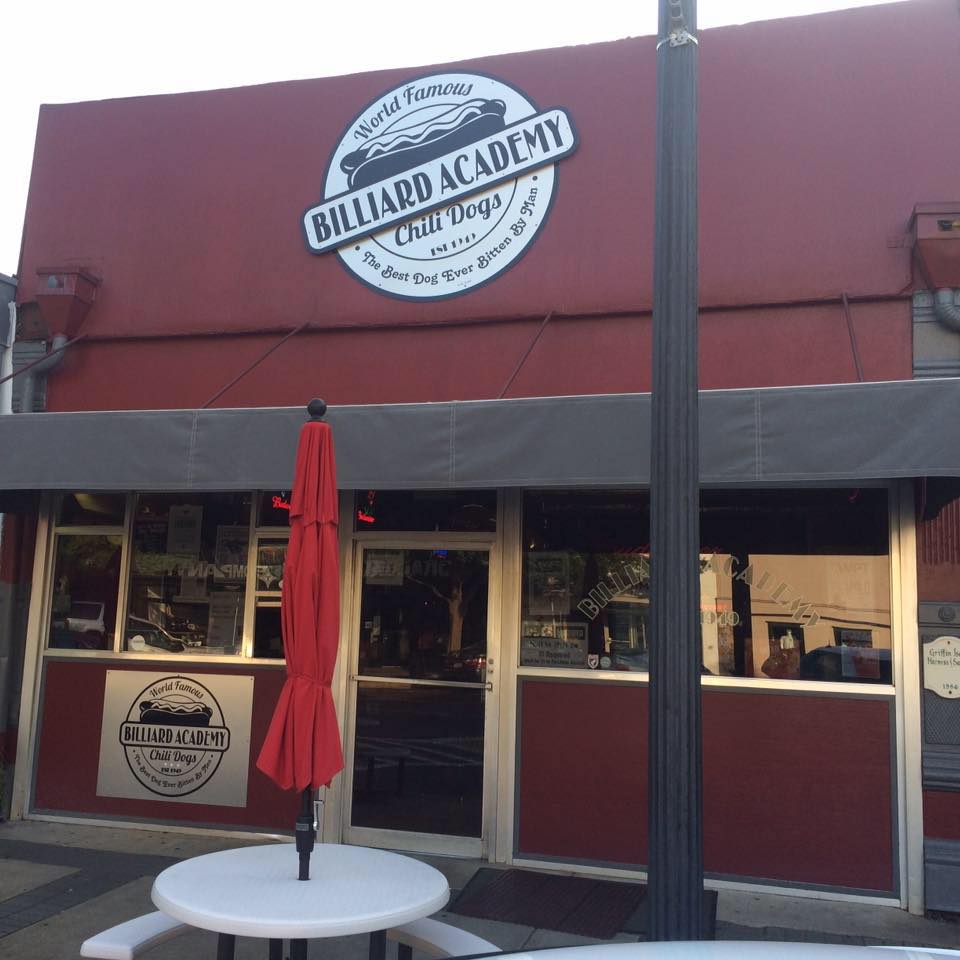 Billiard Academy pool hall exterior/interior