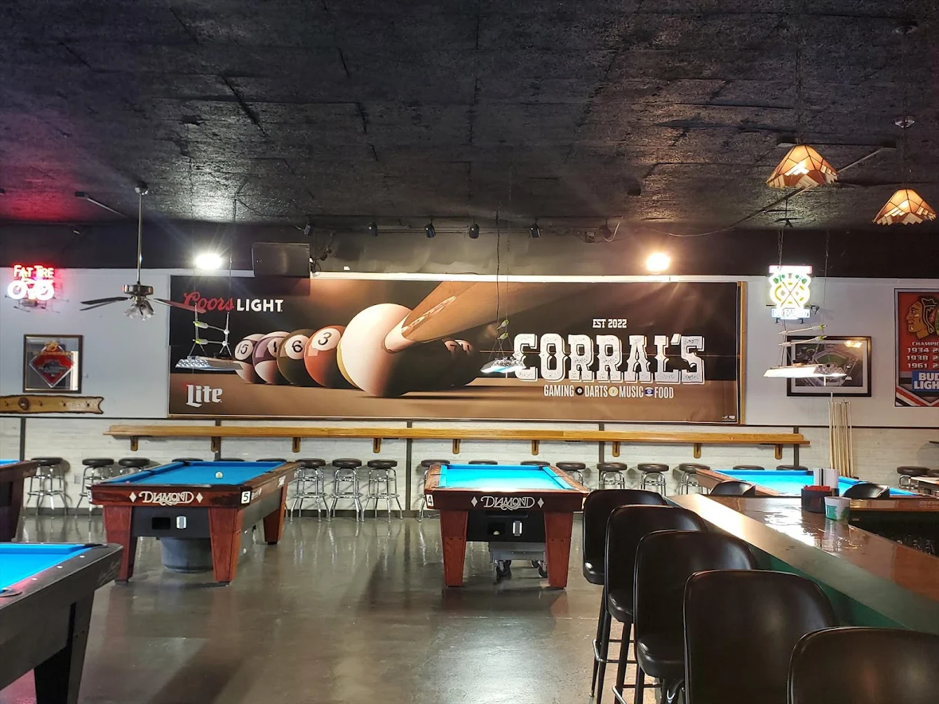 Corral's pool hall exterior/interior