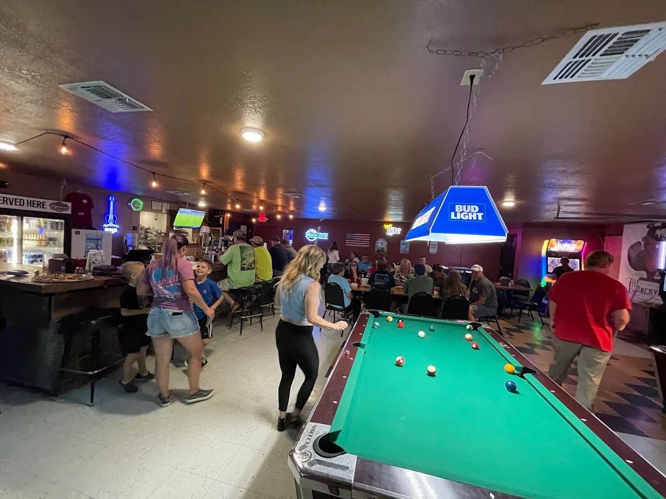 The Lumberyard pool hall exterior/interior