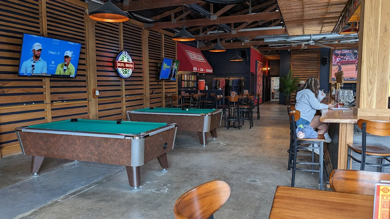 The Burl pool hall exterior/interior