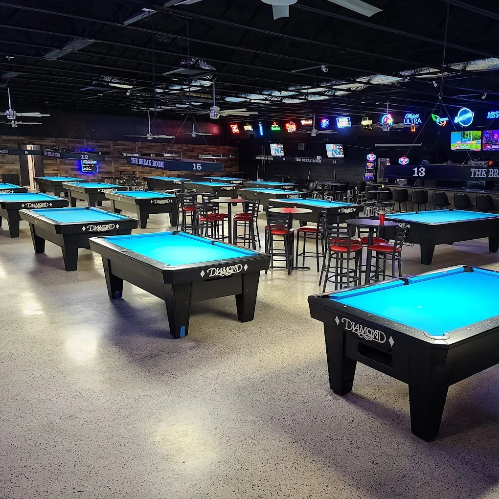 The Break Room pool hall exterior/interior