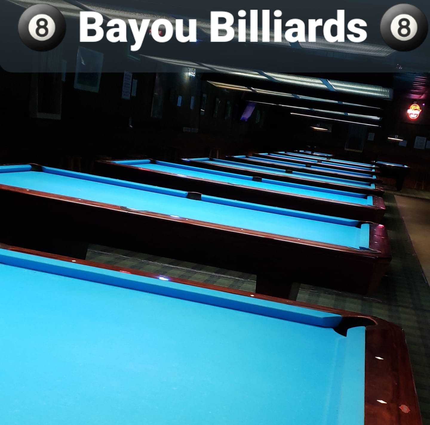Bayou Billiards pool hall exterior/interior