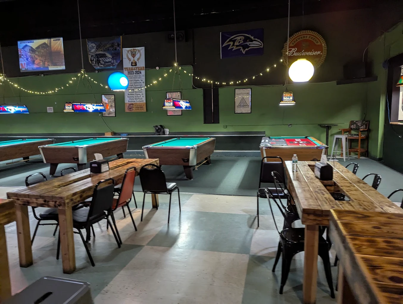 The New Green Room Billiards pool hall exterior/interior