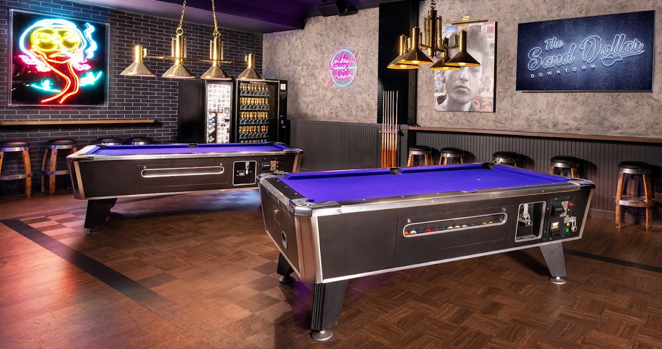 The Sand Dollar pool hall exterior/interior