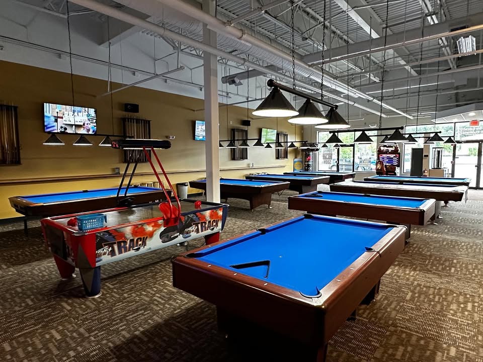 Cue & Cushion pool hall exterior/interior