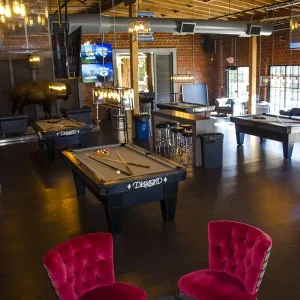 Slate Billiards pool hall exterior/interior