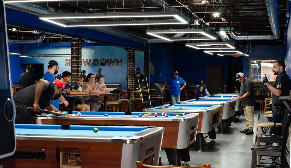 Showdown Billiards pool hall exterior/interior