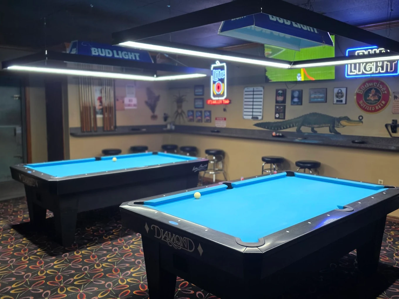 Blue Bayou pool hall exterior/interior