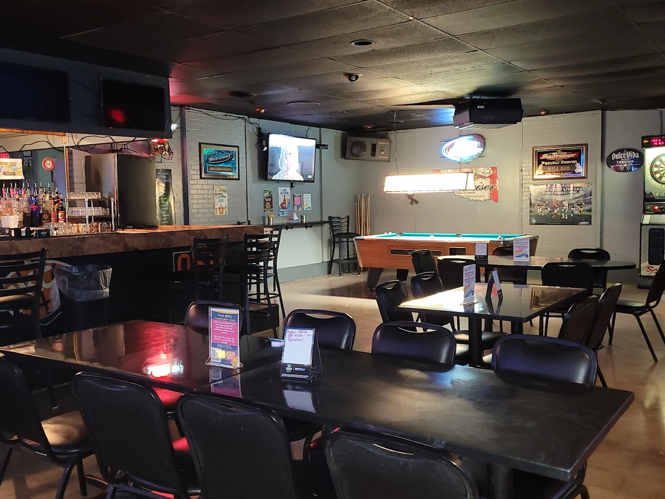 The Mill Neighborhood Bar pool hall exterior/interior