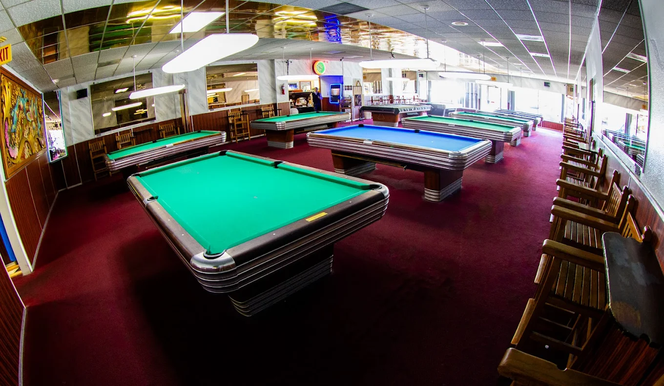 The CueBall pool hall exterior/interior