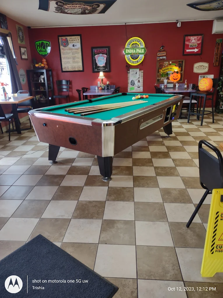 Lucky 7 pool hall exterior/interior