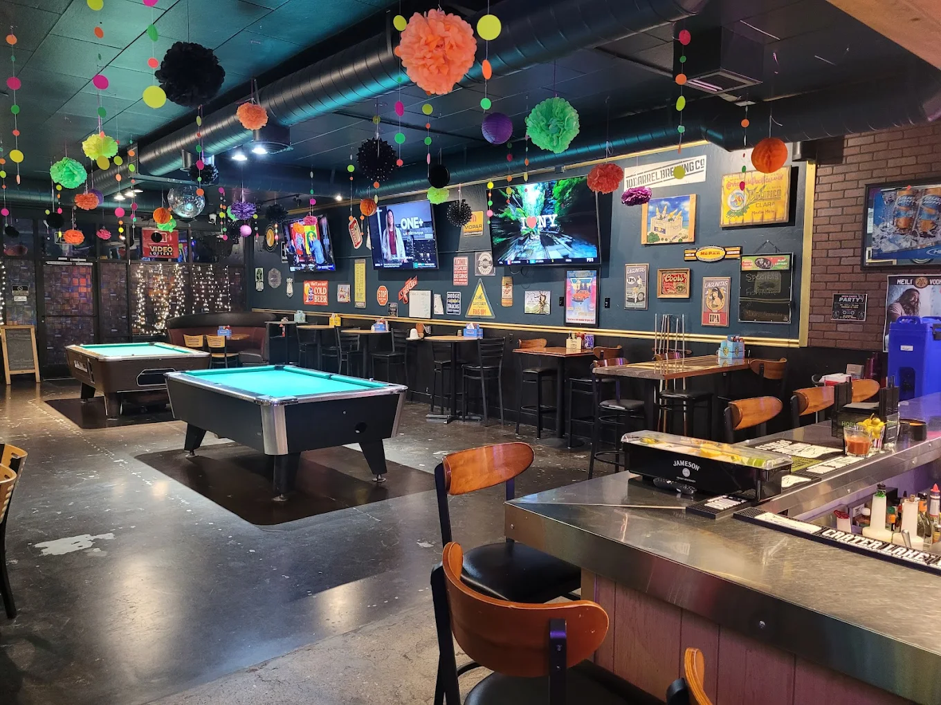 The Moontower pool hall exterior/interior