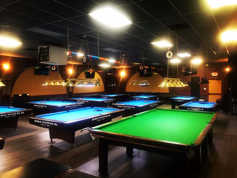 The 8 Ball Lounge pool hall exterior/interior