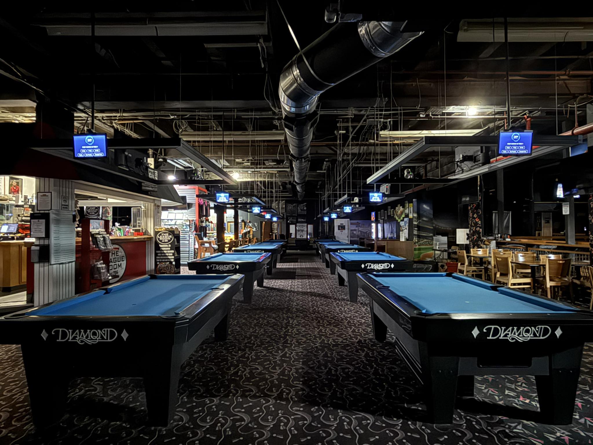 The League Room pool hall exterior/interior