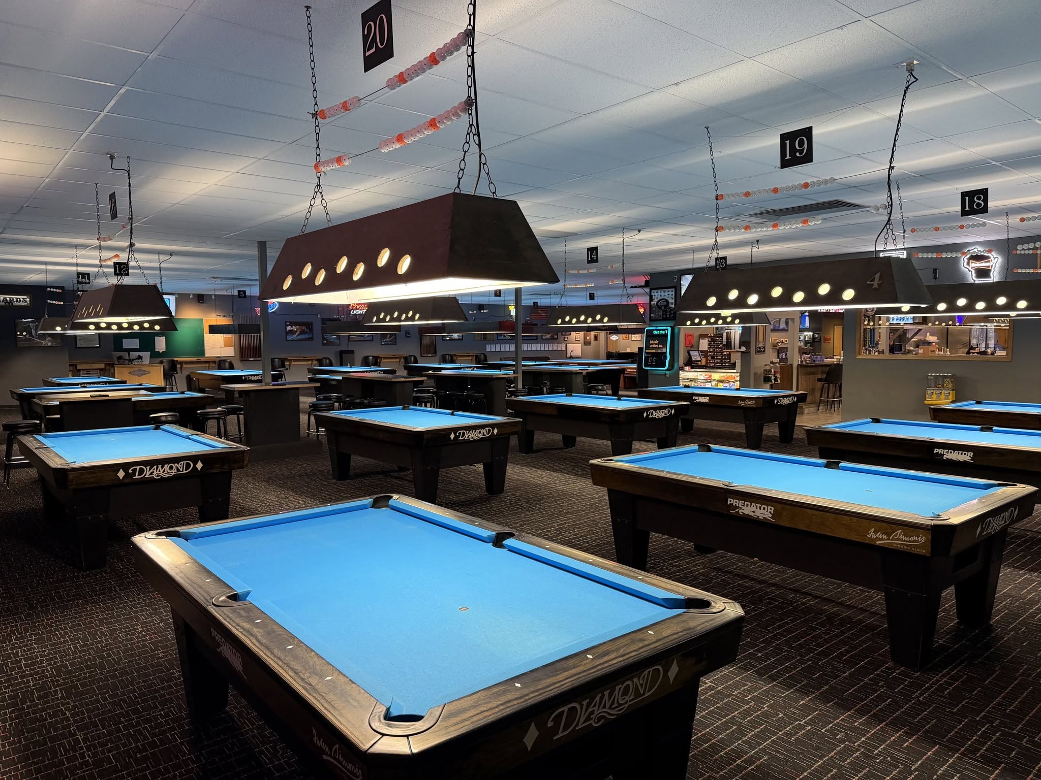 The Carom Room pool hall exterior/interior